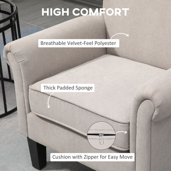 Upholstered accent chair with soft velvet fabric, grey