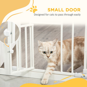 Extra Wide Pressure Fit Pet Gate with Cat Flap, White