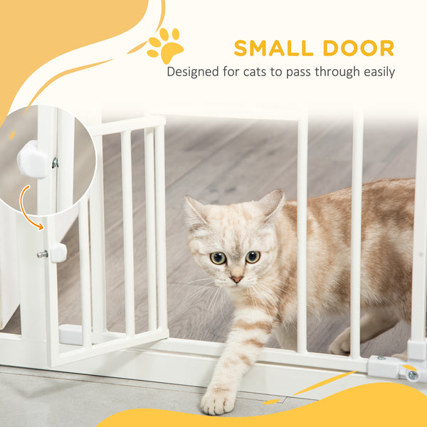 Extra Wide Pressure Fit Pet Gate with Cat Flap, White
