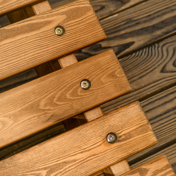 Outdoor wooden lounge chair, curved design, teak