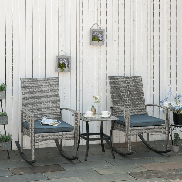 3-piece garden set in woven resin, grey