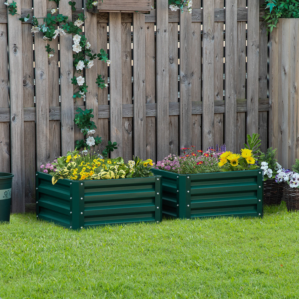 Raised vegetable garden with galvanized steel frame, green