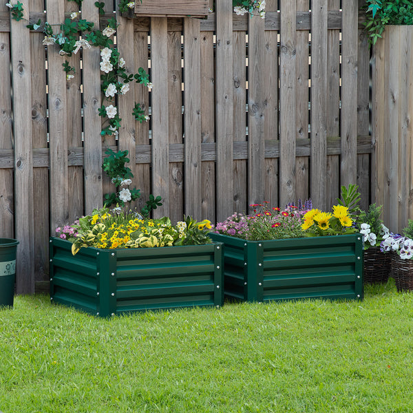 Raised vegetable garden with galvanized steel frame, green
