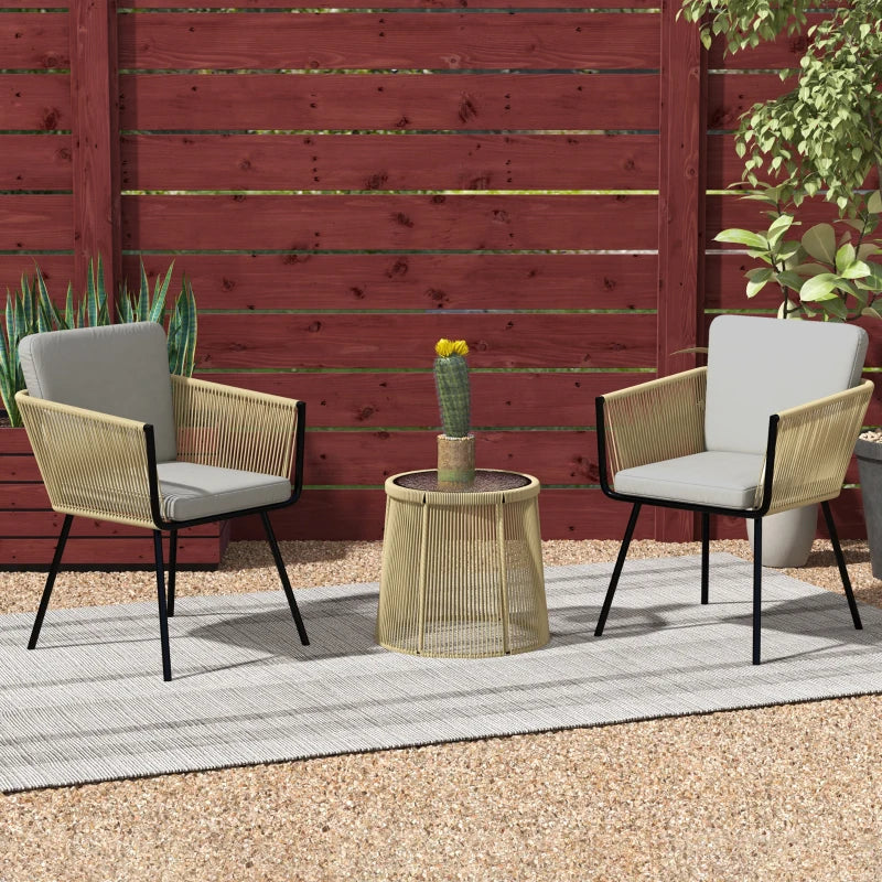 3-piece outdoor bistro set in woven rattan with metal legs