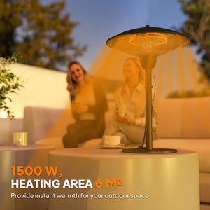 1500W electric patio heater with tip-over protection, black
