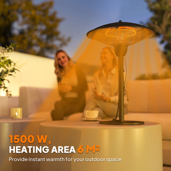 1500W electric patio heater with tip-over protection, black