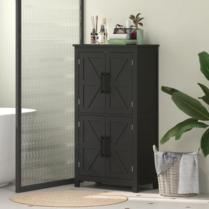Bathroom Storage Cabinet with Barn Doors and Adjustable Shelf, Black