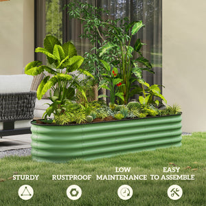 Raised galvanized steel planter with safety rim, green 
