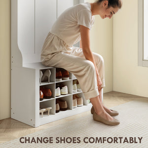4-in-1 Hallway Unit with Bench and Shoe Rack, White