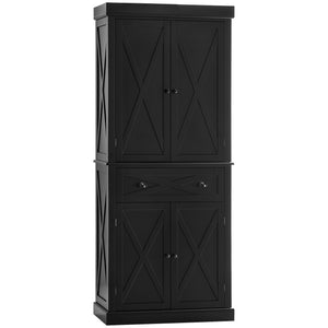 Storage unit with 4 doors, drawer and adjustable shelves, black