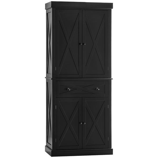 Storage unit with 4 doors, drawer and adjustable shelves, black