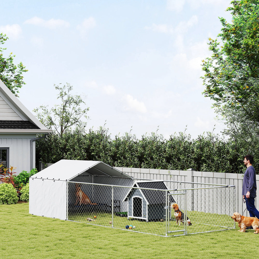 Galvanized steel kennel with waterproof cover