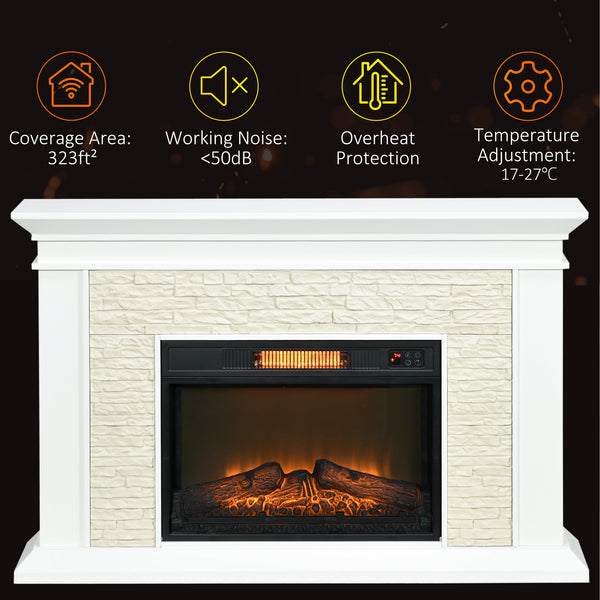 1400W Electric Fireplace with White Mantel