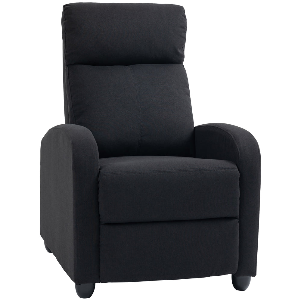 Fabric recliner chair with upholstered seat, black
