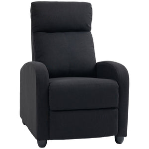 Fabric recliner chair with upholstered seat, black