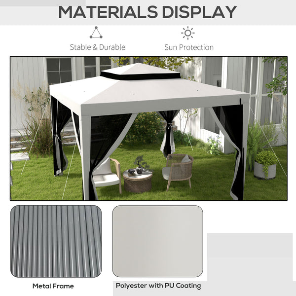 10 x 10 party tent with mosquito netting and double-level roof, light grey