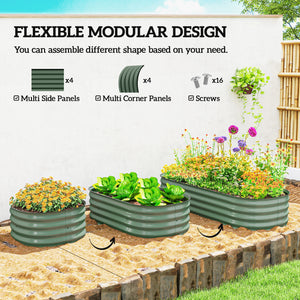 Galvanized raised planter with safety rim, green