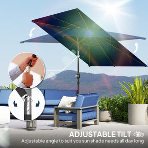 2 x 3m Rectangular Tilting Aluminum Garden Parasol with Crank, Navy Blue