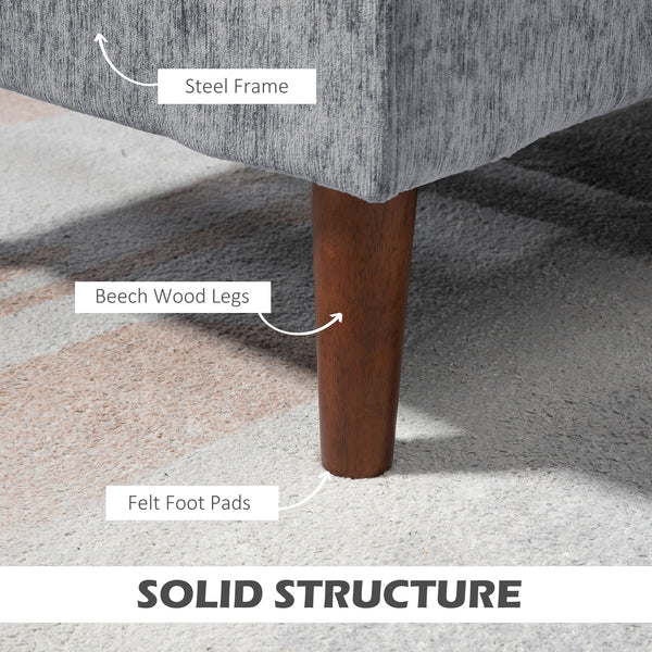 Modern corner sofa with removable chaise longue, wooden legs, gray