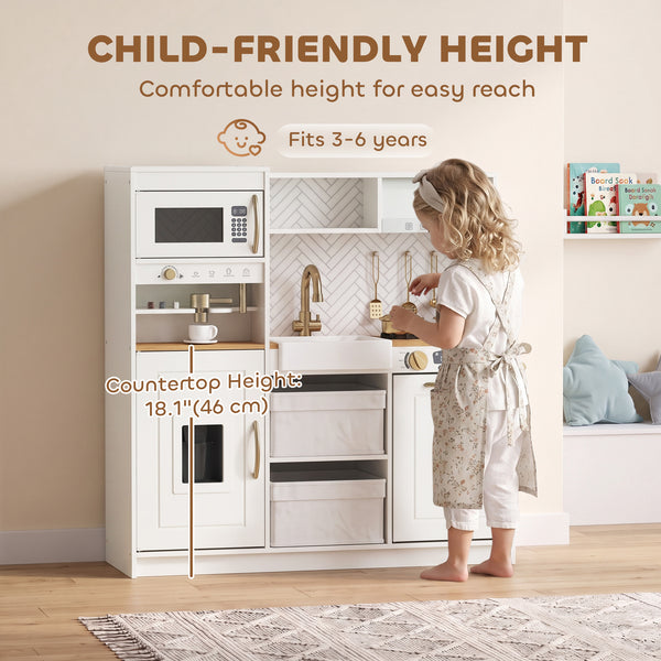 Children's play kitchen with coffee machine, ice dispenser and storage, white