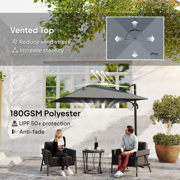 2.4m Aluminum Cantilever Umbrella with 360° Rotation, Cross Base, Crank &amp; Tilt, Dark Grey