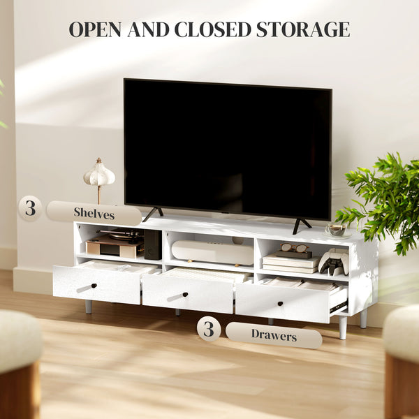 TV stand up to 75 inches with 3 storage shelves and 3 drawers, white