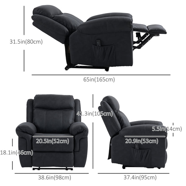 Manual recliner chair with vibration massage, black