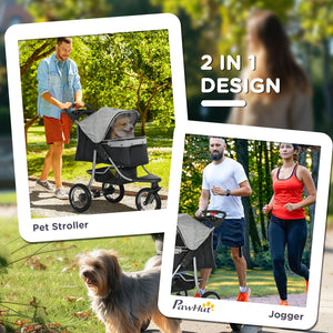 3-Wheel Foldable Small Dog Stroller with Adjustable Canopy, Grey