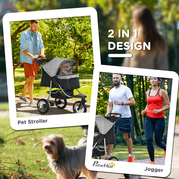 3-Wheel Foldable Small Dog Stroller with Adjustable Canopy, Grey