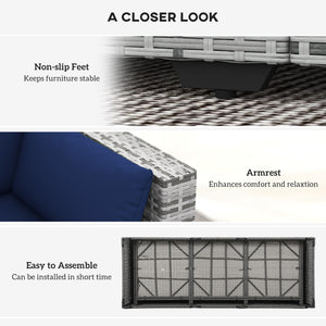 3 Seater Outdoor Sofa with Cushions, Synthetic Rattan Garden Sofa with Cushions, Dark Blue