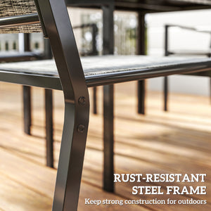 7 Piece Outdoor Dining Set with 6 Stackable Chairs, Rectangle Table, WPC Slatted Top, Rust-Resistant Steel Frame