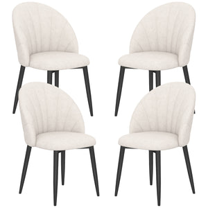 Set of 4 modern chairs with metal legs, cream white