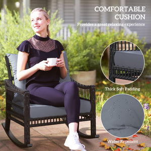 Set of 3 synthetic rattan rocking chairs with tempered glass top, gray