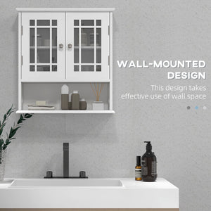 Modern wall-mounted bathroom vanity unit with 2-door cabinet and open shelf, white