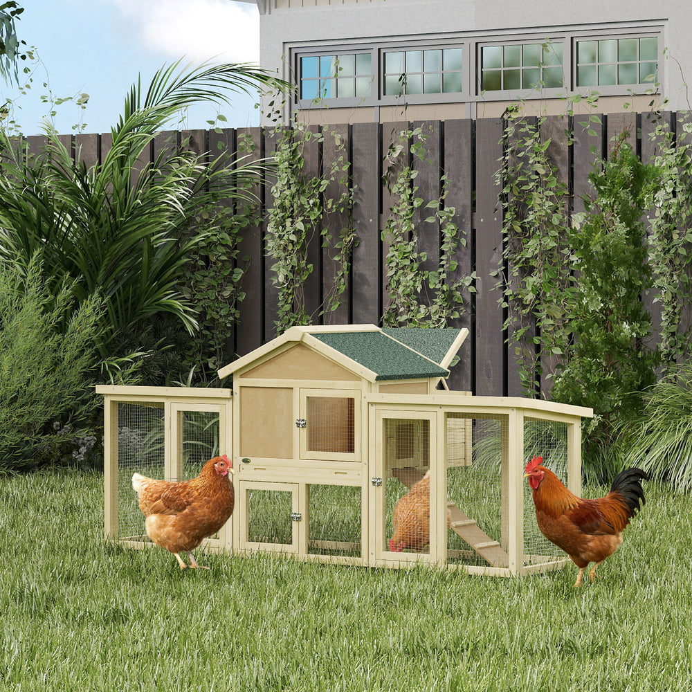 Wooden chicken coop with nesting box, run, ramp and tray