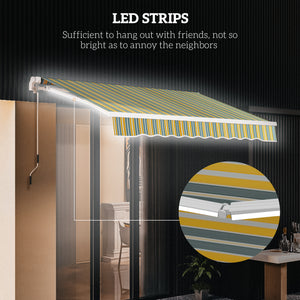 9.8 x 6.6 ft manual retractable awning with LED lighting, yellow/grey