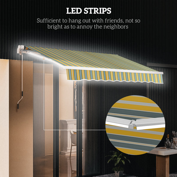 9.8 x 6.6 ft manual retractable awning with LED lighting, yellow/grey