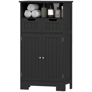 Kleankin Freestanding Bathroom Cabinet with Adjustable Shelf and Drawers, Small Bathroom Vanity, Living Room, Black 