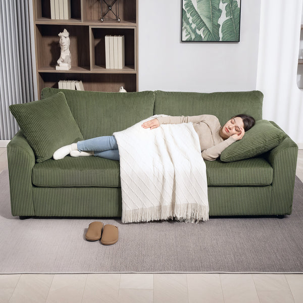 Canapé 3 places, 83,5 po, moderne, rembourré avec ressorts ensachés et 2 coussins d'appoint pour salon, vert