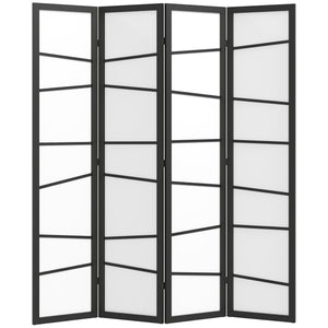 4-Panel Folding Room Divider with Wooden Frame, White