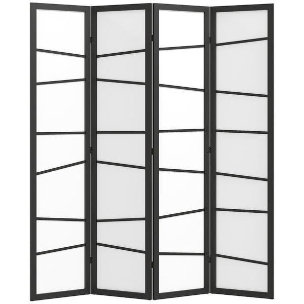 4-Panel Folding Room Divider with Wooden Frame, White