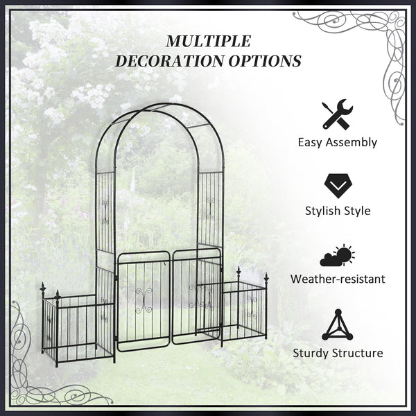 Metal garden arch with gate and 2 side planters