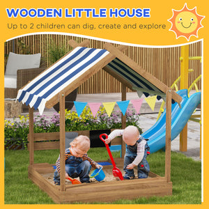 Wooden outdoor sandbox with lid, brown