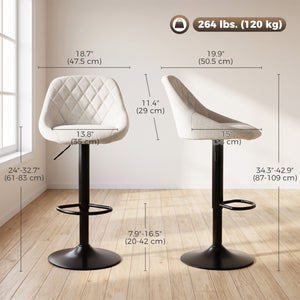 Set of 3 adjustable swivel bar stools with cushioned backrest, white