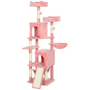 178cm Multi-Level Cat Tree with 2 Cabins, 2 Perches, Hammock, Play Balls, Pink