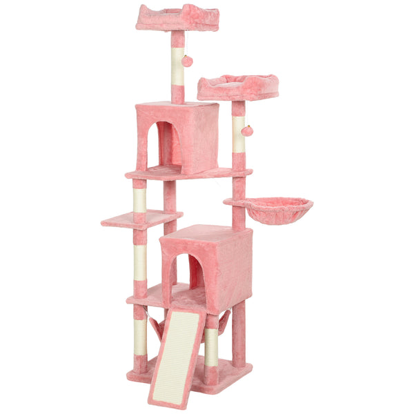 178cm Multi-Level Cat Tree with 2 Cabins, 2 Perches, Hammock, Play Balls, Pink