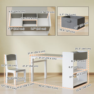 Children's Table and Chair Set with Storage Shelves and Drawers, Grey