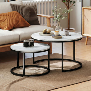 Set of 2 nesting coffee tables with marble-effect tops – White marble