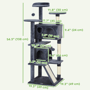 54-inch Multi-Level Cat Tree with Scratching Posts, Condos, Bed, Dark Gray