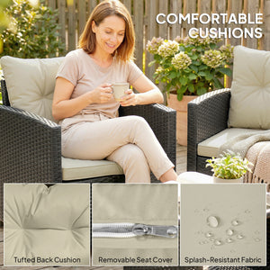 3-Piece Woven Resin Patio Furniture Set with Two-Tier Table and Glass Top, Beige